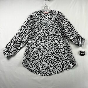 East Adeline Blouse Womens size 0X Animal Print Button Up Long Sleeve NEW